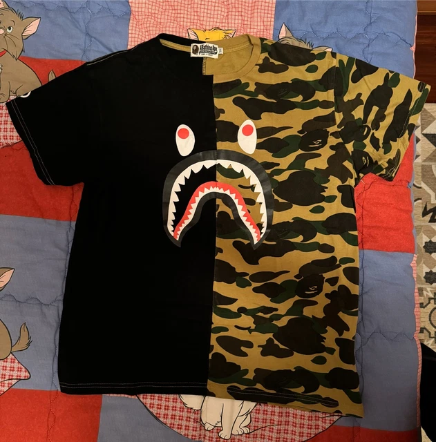 Maglietta Bape T-shirt verde camo nera bicolore uomo L unisex rara wgm