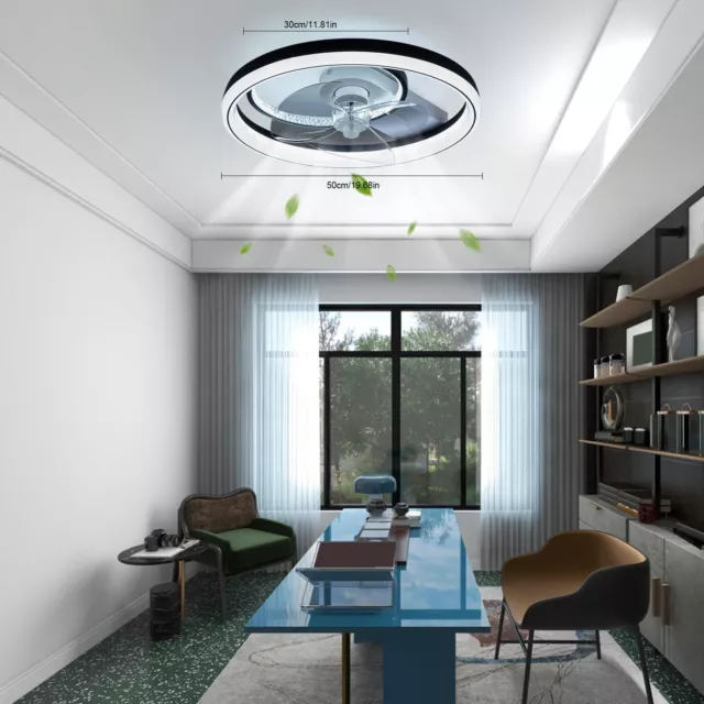 Ceiling Fan Light LED Chandelier 3 Color 3 Invisible Blades w/ Remote Control