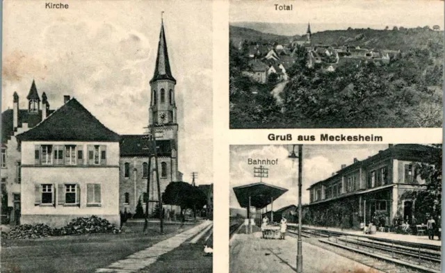 Ak Gruss Aus Meckesheim Rhein Neckar Kreis Bahnhof Gleis Ansicht Kirche 3Bild
