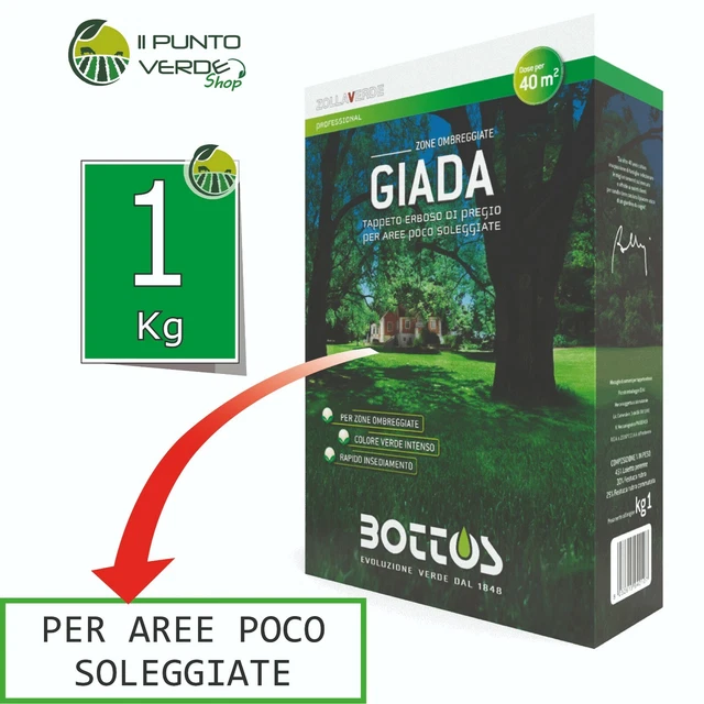 Seme Per Prato 'Giada' Zollaverde Bottos 1KG - Miscuglio Per Zone Ombreggiate E Fredde