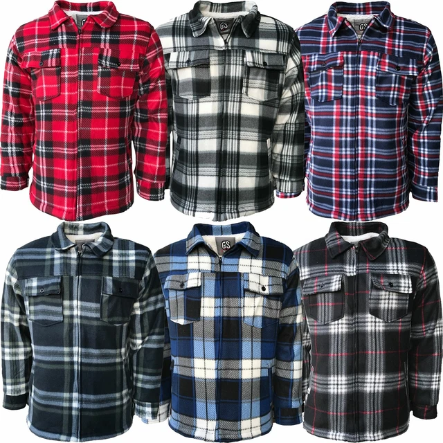 Mens Padded Shirt Sherpa Fur Lined Lumberjack Flannel Work Jacket Warm Thick Top