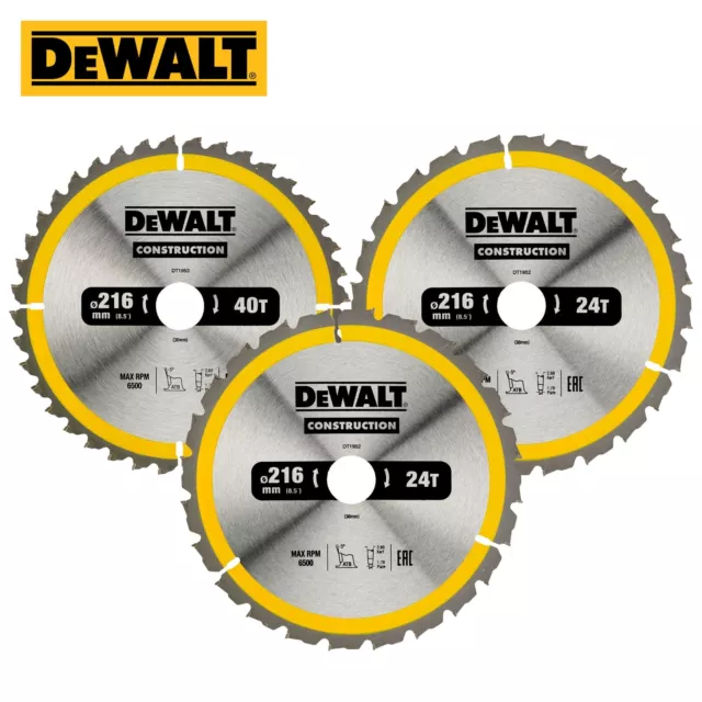 DeWalt DT1962 Circular Saw Blade 3pk - 216mm 24/40T Nail Tough