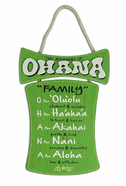 Hawaiian Style Hanging Wall Wood Sign Ohana Means Island Hawaii Home Bar Decor N