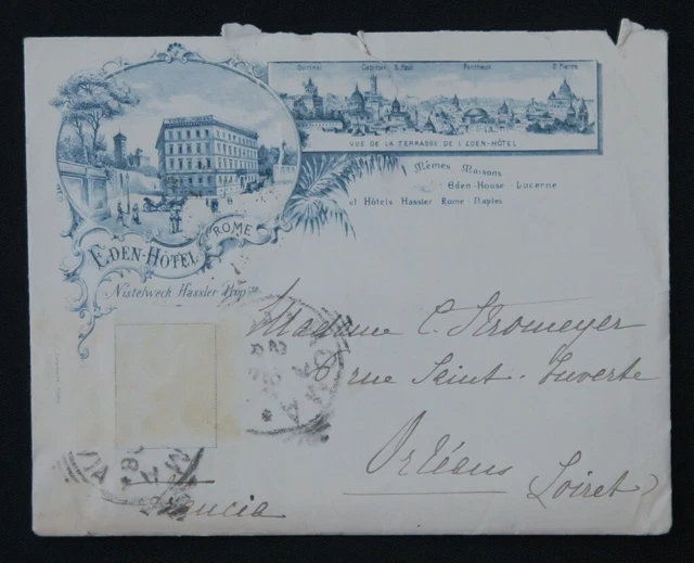 Enveloppe Publicitaire Ancienne - Eden Hotel Rome - Italie Illustrée - Vintage Advertising