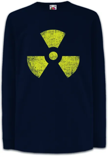 BLACK RADIOACTIVE SYMBOL Kinder Langarm T-Shirt Logo Fallout Nuclear Nuklear