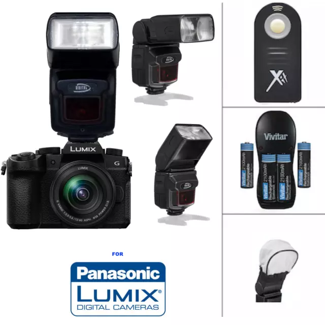 TTL ZOOM SWIVEL FLASH + REMOTE + CHARGER + BATTERIES FOR Panasonic Lumix GX9