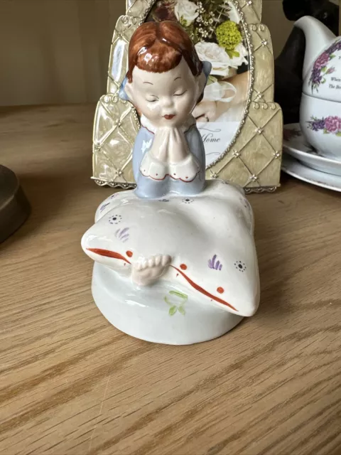 Vintage Royal Dux Child Praying With Pillow Porcelain Figurine Vgc