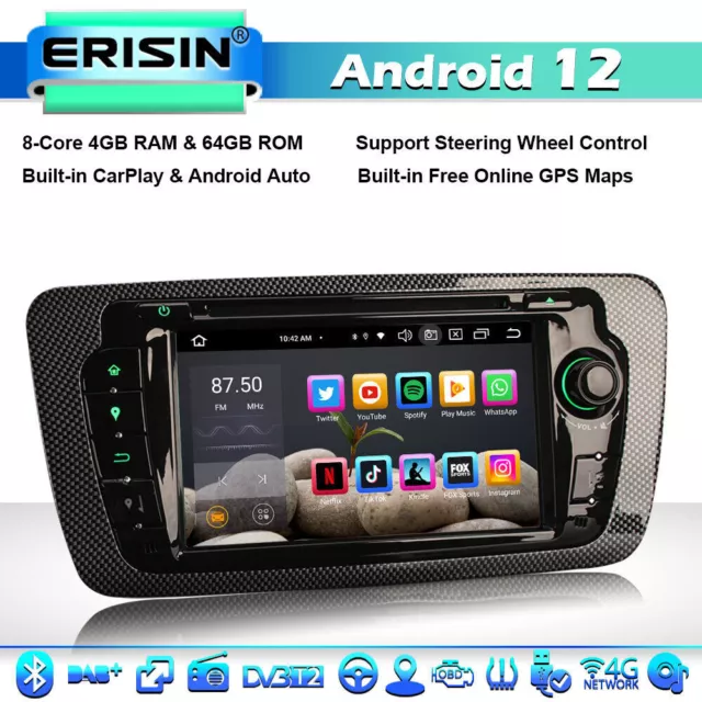 8-Core 64GB Android 12 Autoradio pour SEAT IBIZA CarPlay DAB+ WiFi Bluetooth 5.0