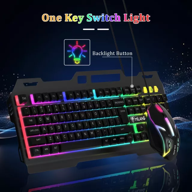 Backlit LED Computer Keyboard + Mouse Mechanical Wired Colorful Glowing Gaming 3