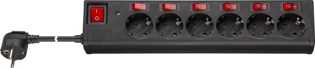 10x Barra presa 6x con interruttore 1,5 m, nero; Barra presa 6x