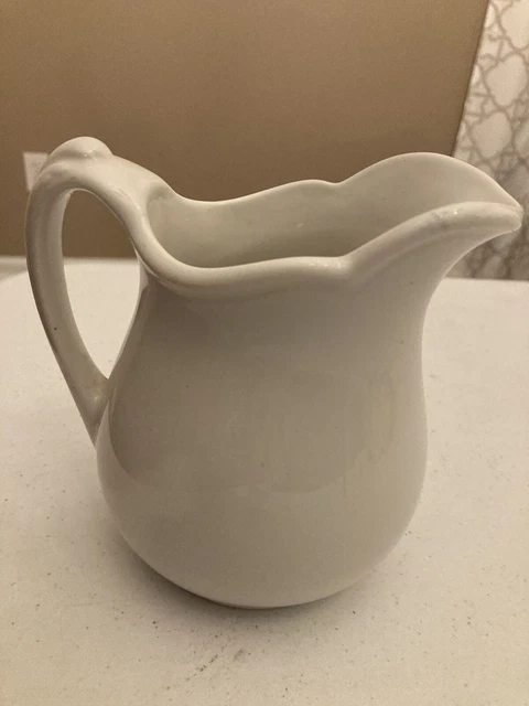 Antique White Pitcher O P Co Stoneware 6 Inch Syracuse China USA Sale