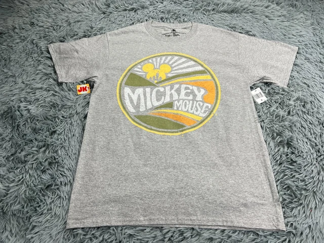 NEW Disney Parks Shirt Adult Medium Gray Mickey Mouse Sunrise Castle Green