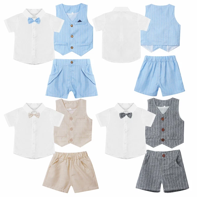 Abiti bambini iEFiTM 3 pezzi Camicia gentleman smoking abito mosca gilet pantaloncini