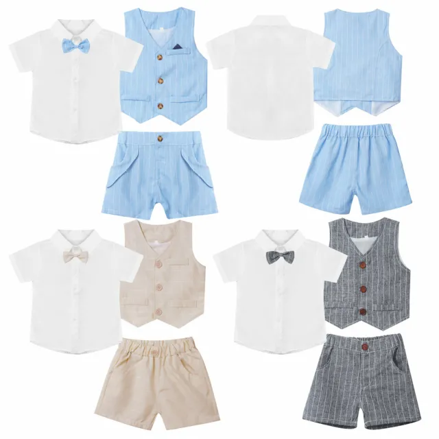 Baby Boys 3pcs Gentleman Suit Wedding Birthday Outfit Shirt Waistcoat Shorts Set