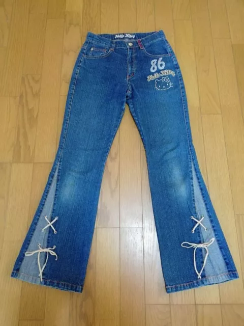Denim Jeans HELLO KITTY JEANS Flared Open Denim Pants SANRIO Size W:26 Inseam:28