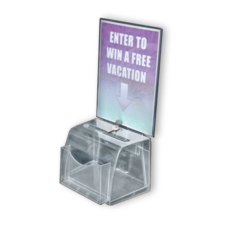 AZAR DISPLAYS 206009 Clear Medium Molded Lottery Box W/ Pocket, Lock and Key