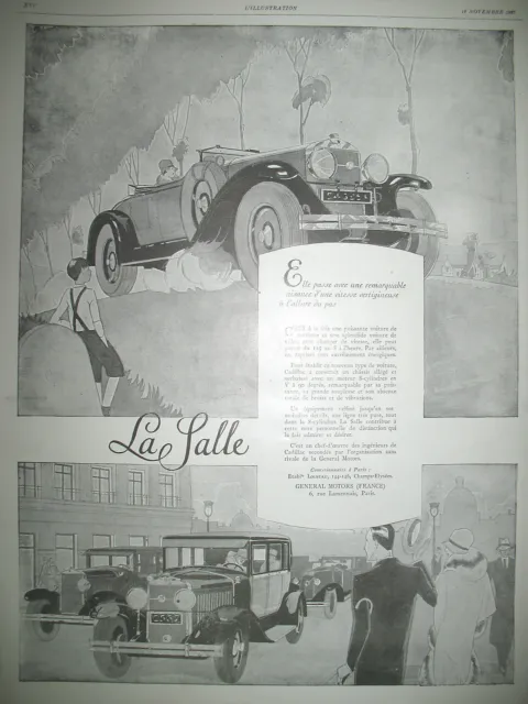 PUBLICITE DE PRESSE LA SALLE AUTOMOBILE ILLUSTRATION RENé VINCENT FRENCH AD 1927