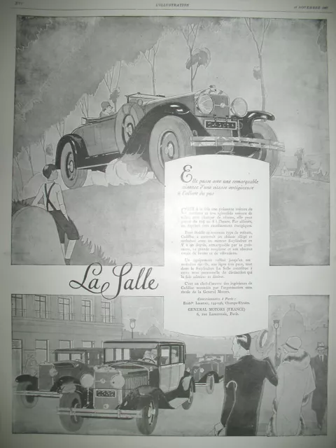PUBLICITE DE PRESSE LA SALLE AUTOMOBILE ILLUSTRATION RENé VINCENT FRENCH AD 1927