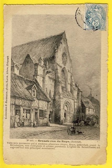 cpa rare drawing engraving Eau Forte 80 - ROYE before 1800 (Sum) LARGE STREET