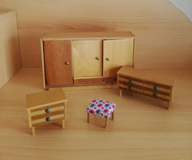 Puppenstuben Holz Möbel DDR  Schlafzimmer Wäsche Schrank  Puppenhaus Spielzeug
