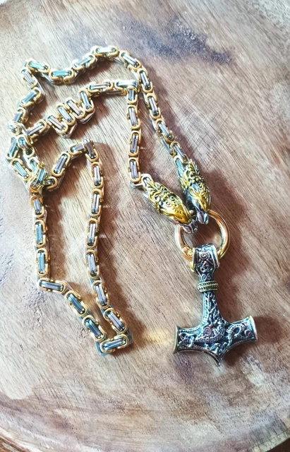 Collier Pendentif Os Sculpté Grand - Gravure Skane Marteau De Thor - 81stgeneration - Neuf Avec étiquettes