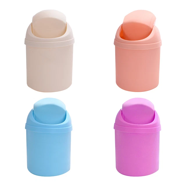 Mini Waste Bin Trash Can Desktop Garbage Baskets Table Roll Swing Lid Portable