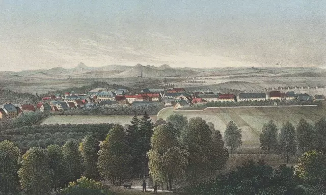 HERRNHUT - Gesamtansicht - Saxonia - kolorierte Lithographie um 1840