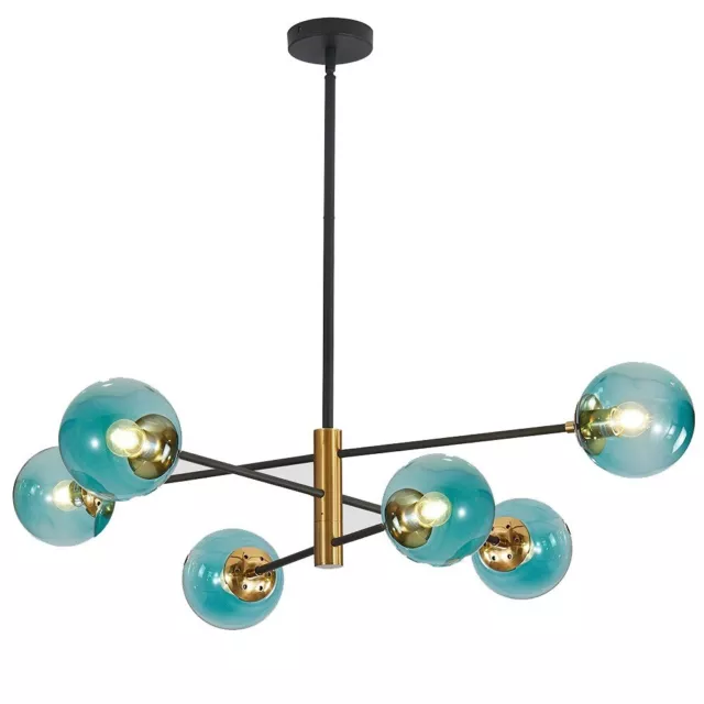 Modern 6-Lights Blue Glass Ball Chandelier,Flush Mount Globe Sputnik Chandelier