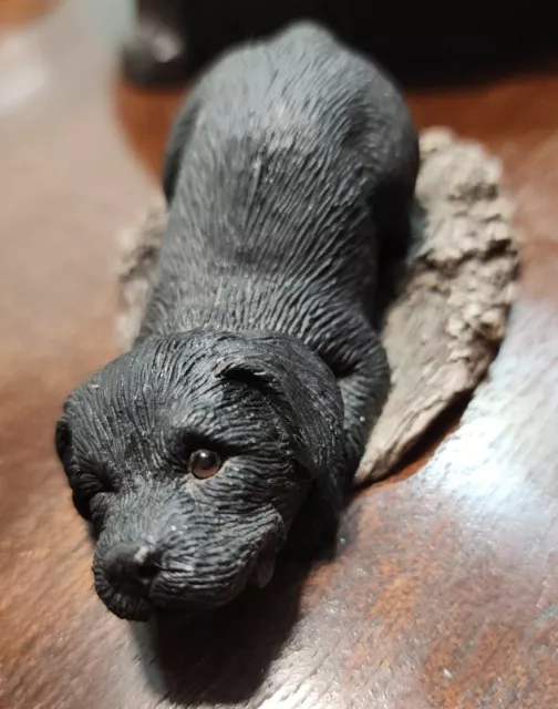 Sandicast Dog Laying One Eye Open Sculpture Sandra Brue Black Lab Puppy Read