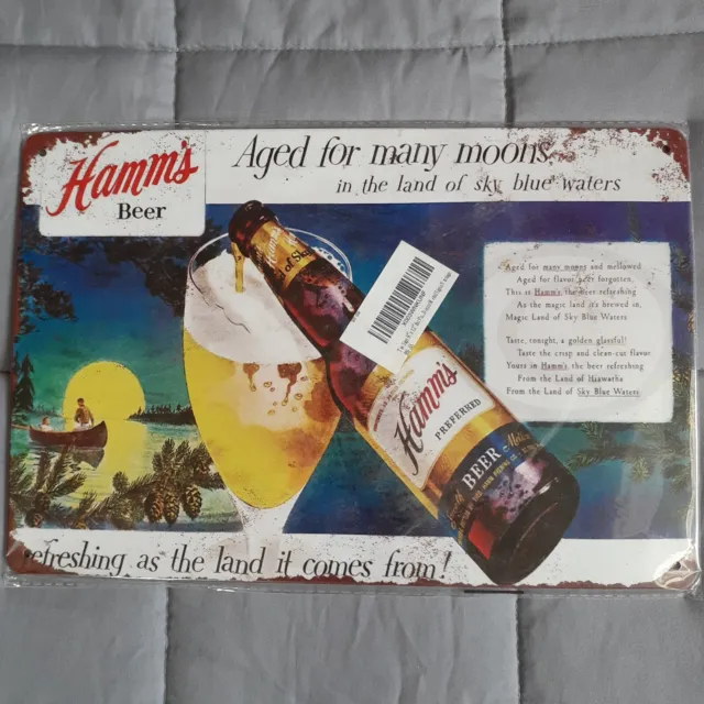 Hamm's Beer tin sign 8x12 Aged for Many Moons Retro Nature design Home Wall Art