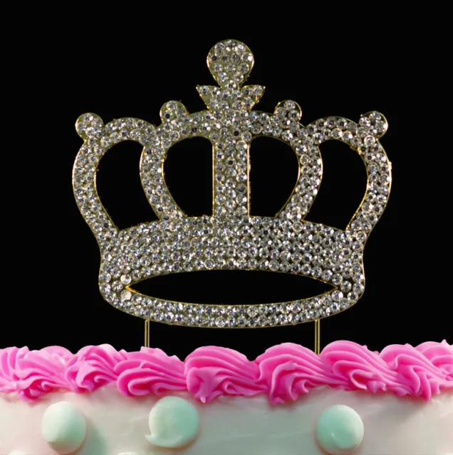 Gold Crown Cake Toppers Crystal Bling Princess Birthday Baby Shower Cake Topper