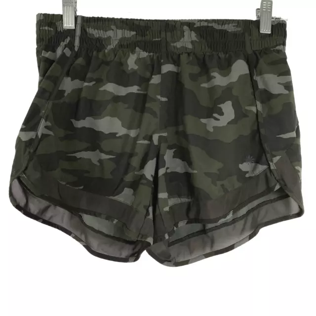 Athleta Camo Printed Mesh Racer Run Shorts Green Women's Small