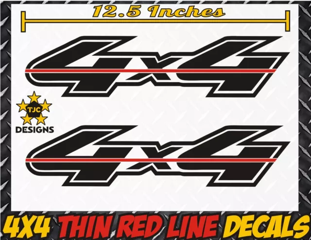 4x4 Truck Bed Decals THIN RED LINE GLOSS BLACK Firefighter