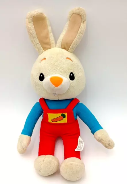 Baby First TV Plush Harry the Bunny Rabbit Red Overalls Blue Shirt Carrot 15 in