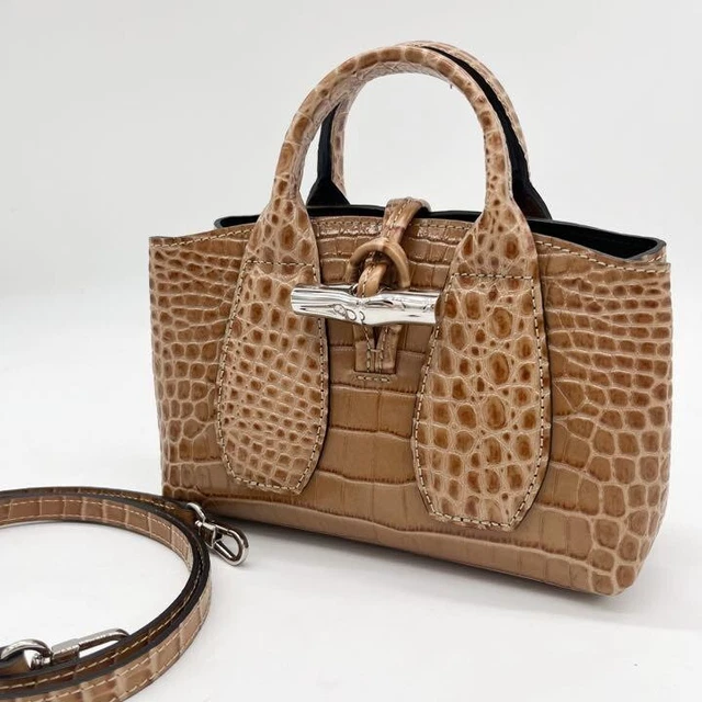 Longchamp Roseau Top Handle Crocodile Embossed Leather Shoulder Crossbody Bag