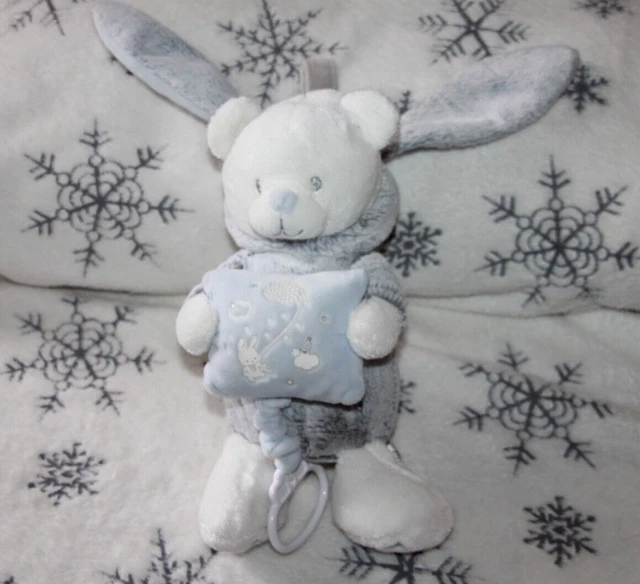 MOTS D'ENFANTS doudou peluche LAPIN OURS GRIS BLEU MUSICAL coussin NEUF