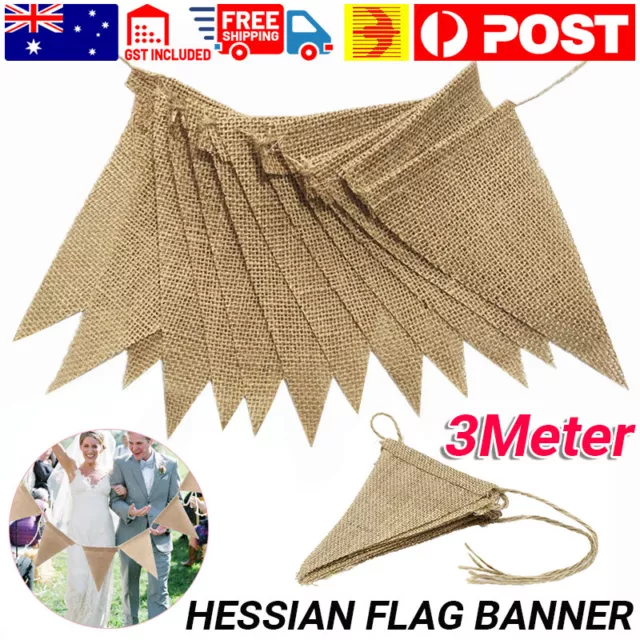 3 M Hessian Flag Banner Bunting Rustic Wedding Birthday Party Burlap Decorations