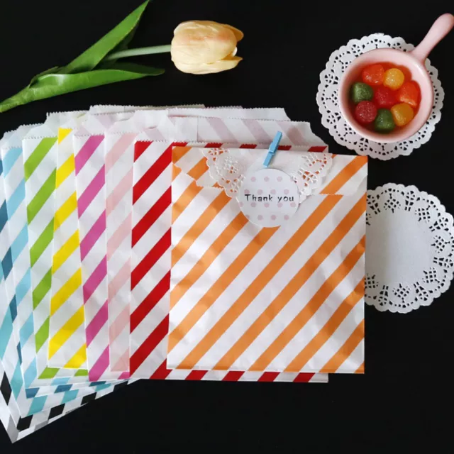 100 Mixed Striped Paper Bag Lolly Candy Buffet Wedding Party Birthday Favour Bag 3