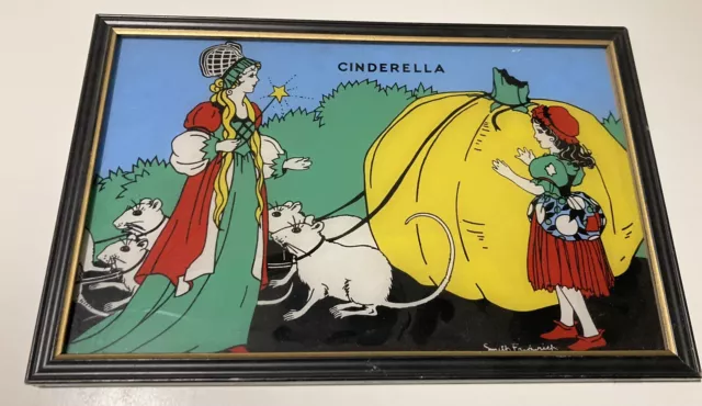 Vintage 1930's Smith Fredrick Cinderella Reverse Glass Painting (Nice Piece!)