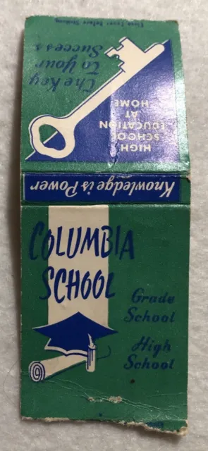 Columbia School - High School Education At Home Matchbook Cover