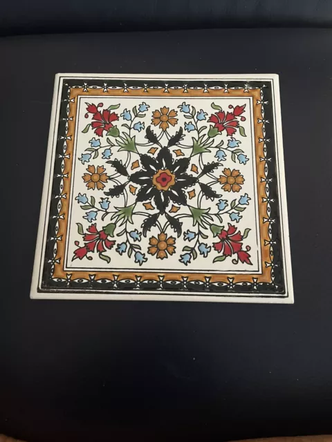 Art Nouveau Hand painted Ceramic Tile Wall Hanging Trivet made in Greece AA800