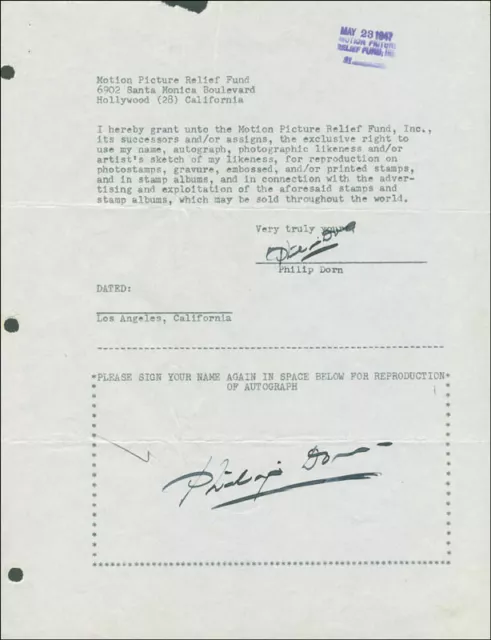 Philip Dorn - Document Double Signed 03/23/1947