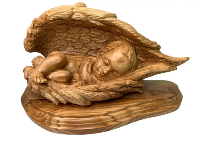 Handmade Olive Wood Baby Jesus Angel Figurine from Bethlehem 2