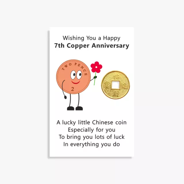 7th Copper Wedding Anniversary Lucky Coin Gift Card Good Luck Charm Keepsake