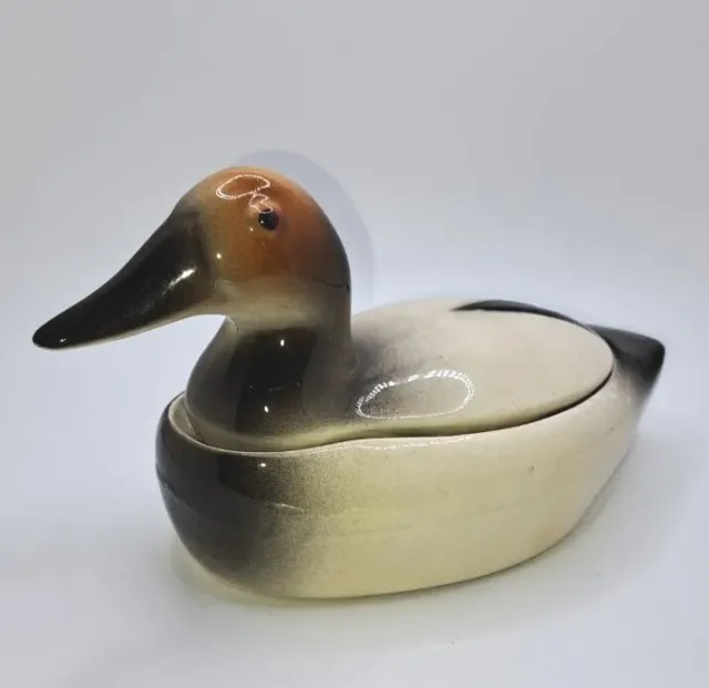 Vintage Ceramic Mallard Duck Trinket Box w/ Lid 7.5” X 4”