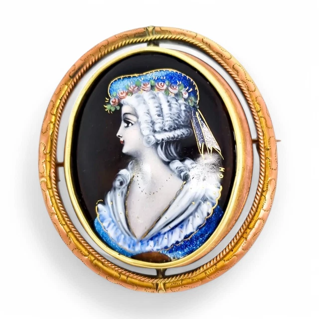 Broche Ancienne émail De Limoges - Bijou Antique Multicolore Vintage
