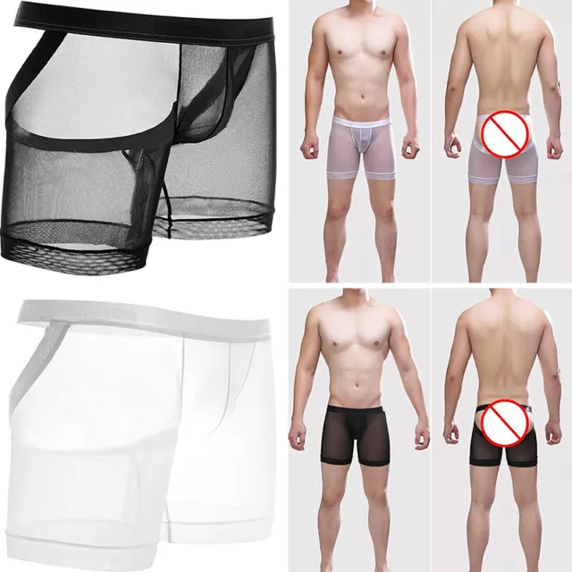 Mens Briefs Panties Shorts Boxer Underwear Ice Silk Nightwear Sexy Costume Mesh