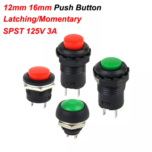 12mm 16mm Push Button Round/Horn Switch SPST 125V 3A Latching/Momentary Switch