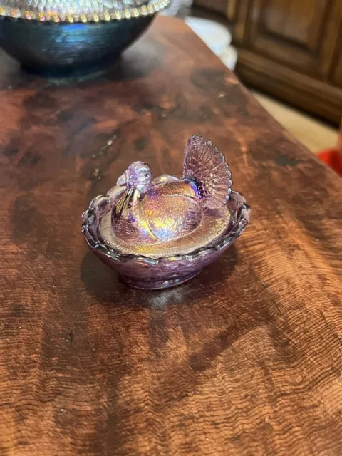 boyd glass turkey on nest mini purple Plum glass 2.5”