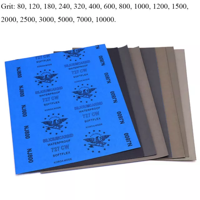 9'' x 11'' Wet and Dry Sandpaper 80 - 10000 Grit Waterproof Sanding Paper Sheets